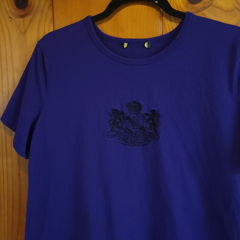Vintage 90s y2k ralph lauren women's Purple Crew Neck Shirt Embroidered vtg 00s
